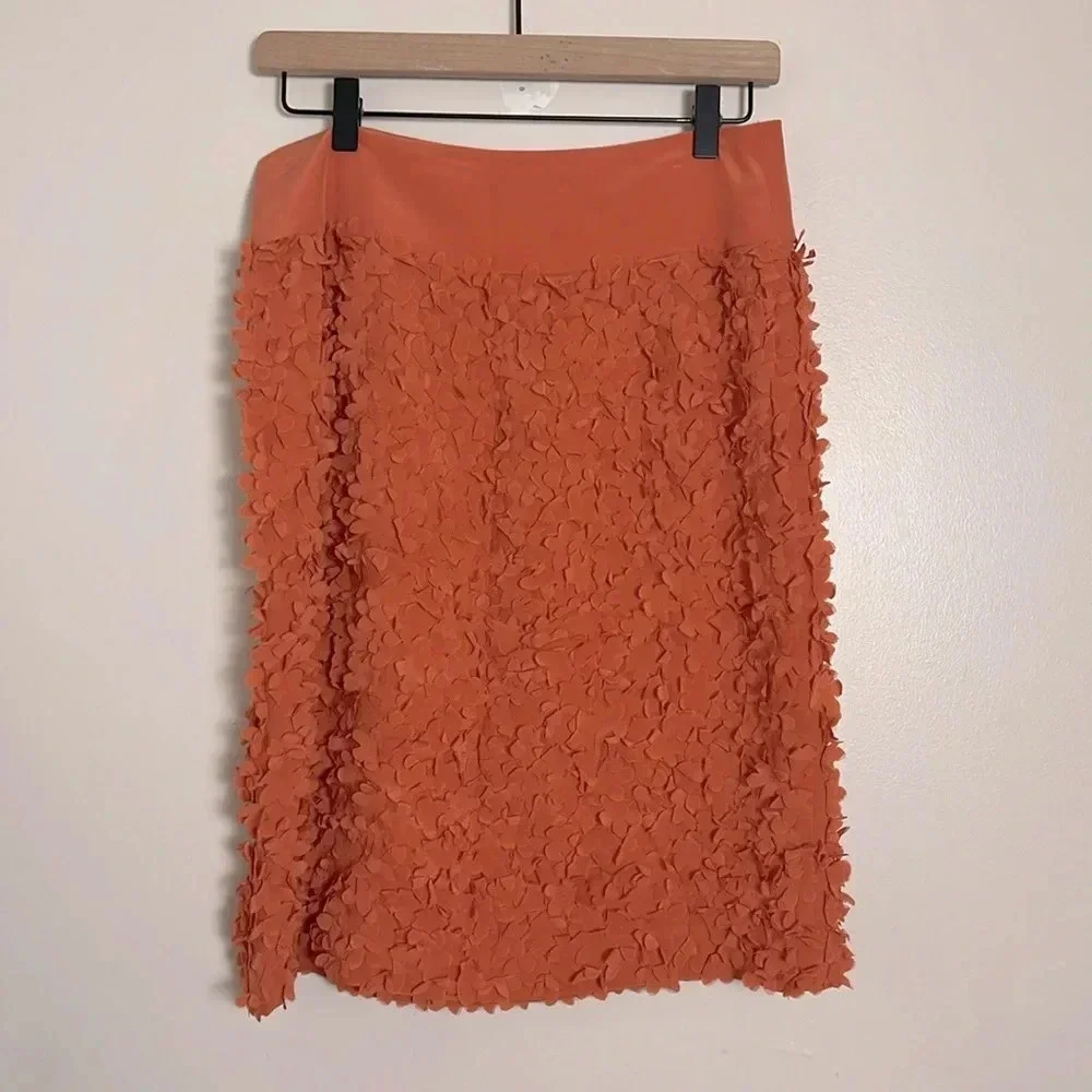 Talbots Orange 100% Silk Dainty Floral Straight Mini Skirt Size 4 Feminine Flowy